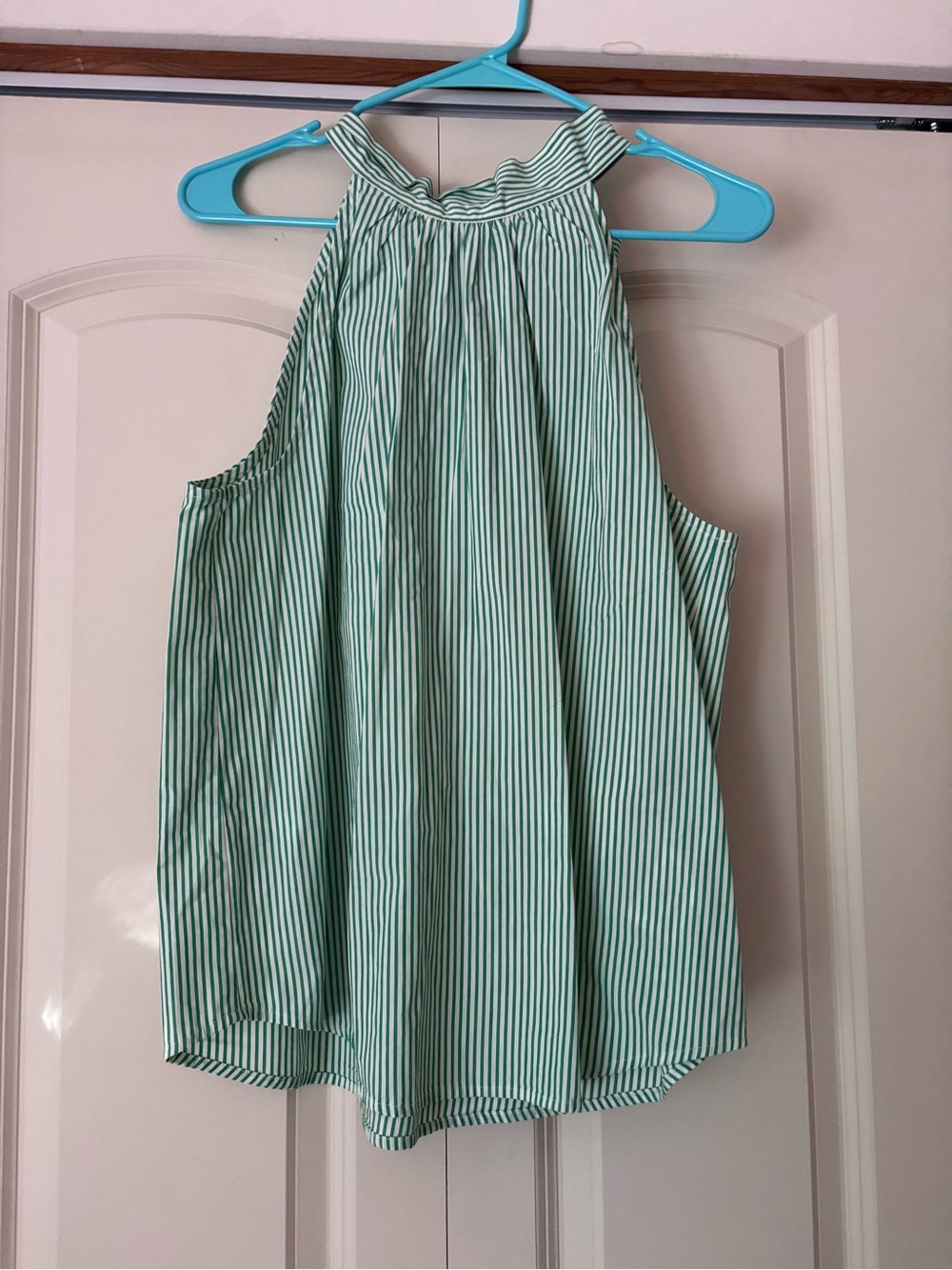 J. Crew Green and White Striped Top